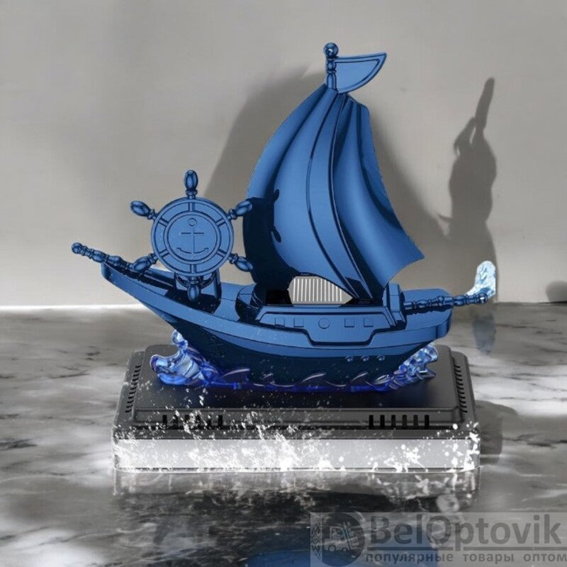 DECORA™ Solar Voyager – Blue Metallic Rotating Sailing Ship Decor