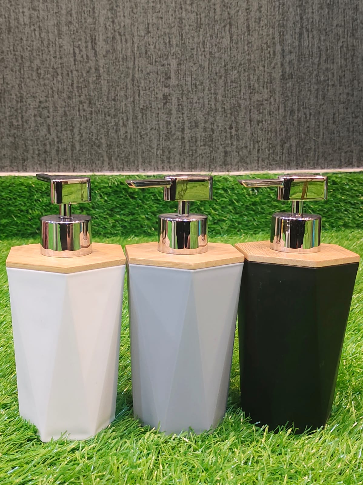 Premium Geometric Bathroom Set | Liquid Soap, Shampoo, Lotion Bottle