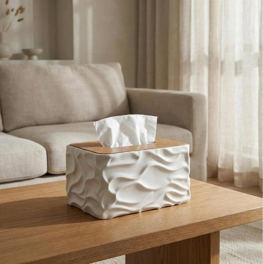 Tissue Holder With Wooden Lid, Durable Large Capacity Tissue Holder