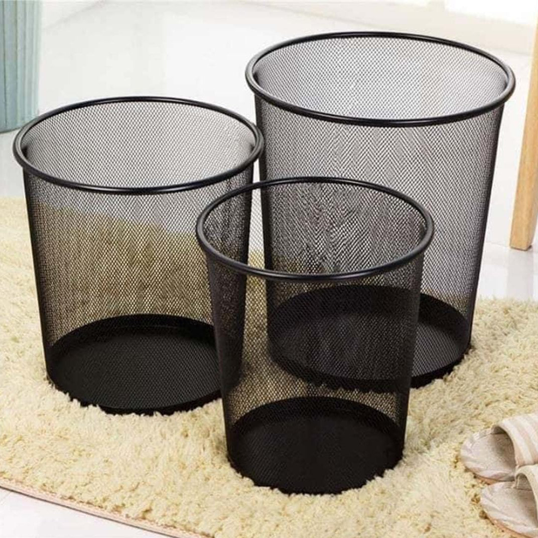 Round Steel Mesh Trash Can, Recycling Wastebasket