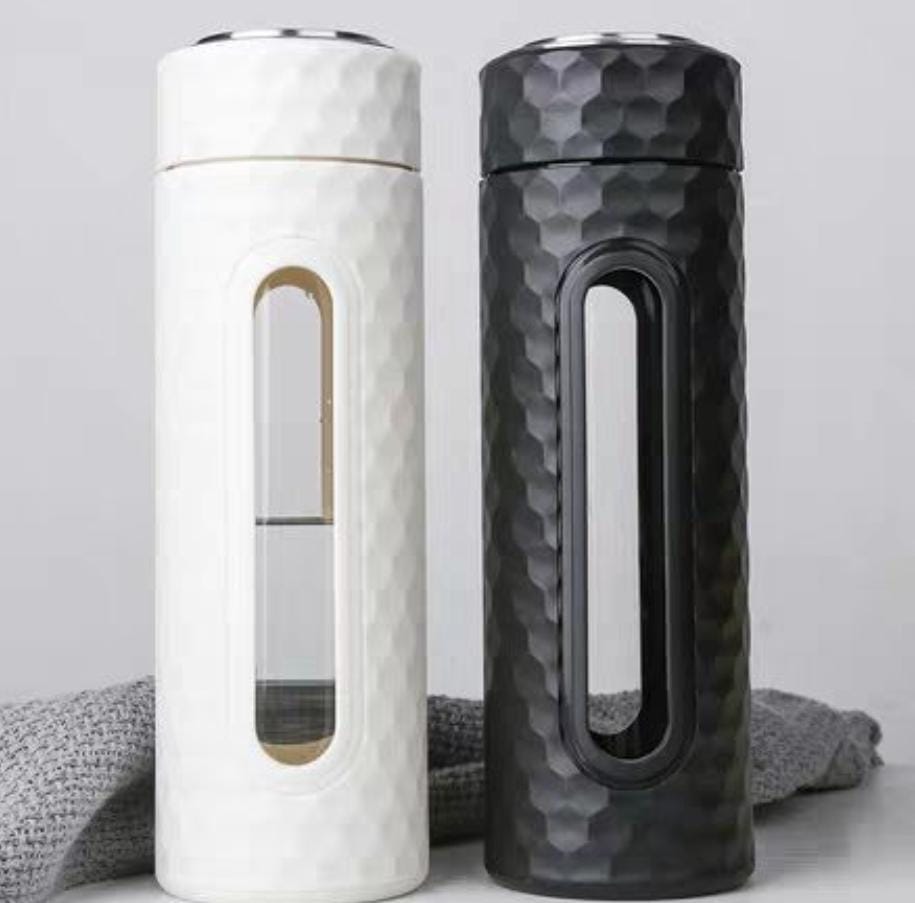 Glass Water Bottle Double Wall Heat Resisted Bottle With Plastic Case