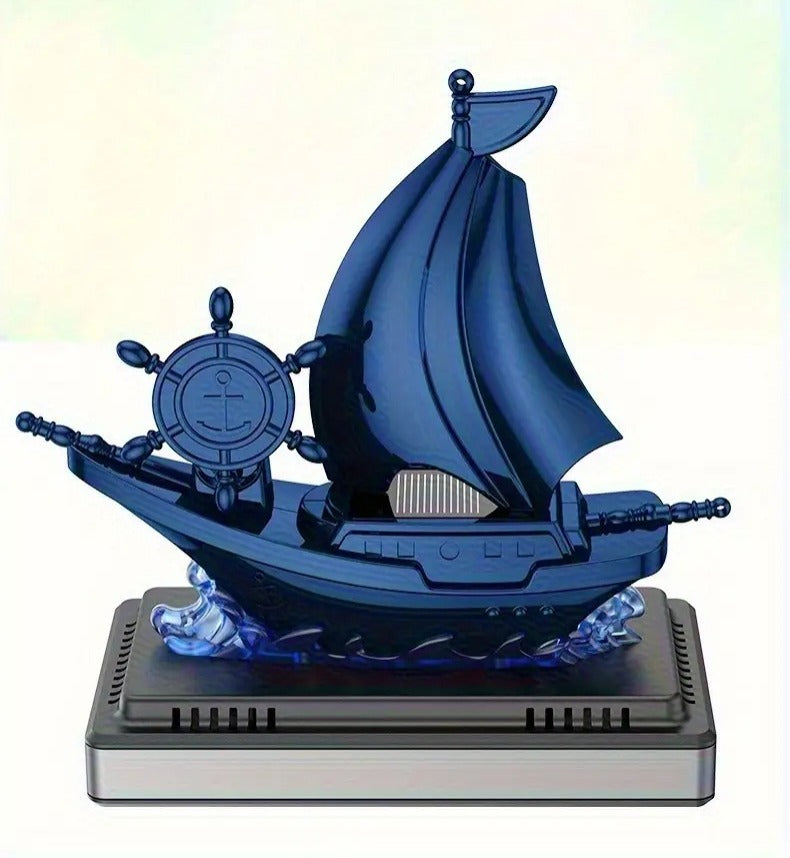 DECORA™ Solar Voyager – Blue Metallic Rotating Sailing Ship Decor