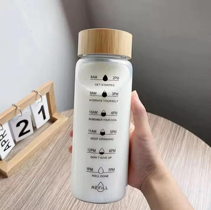 Glass Water Bottle with Time Marker, Leak-Proof,With stainless steel  Hot and Cold Beverages for Office, Gym, Travel (1)