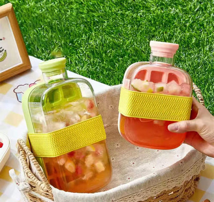 Ice Cube Bottle, 2 in 1 Ice Maker Cup, with Straw, Easy Press to Release Cool Summer bottel Cup for Freezer, Coffee, Juice, Beverages