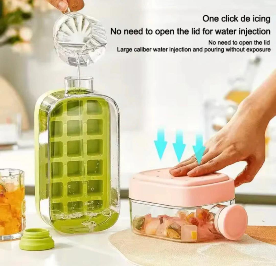 Ice Cube Bottle, 2 in 1 Ice Maker Cup, with Straw, Easy Press to Release Cool Summer bottel Cup for Freezer, Coffee, Juice, Beverages