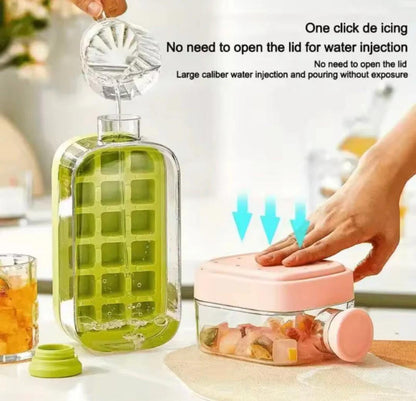 Ice Cube Bottle, 2 in 1 Ice Maker Cup, with Straw, Easy Press to Release Cool Summer bottel Cup for Freezer, Coffee, Juice, Beverages