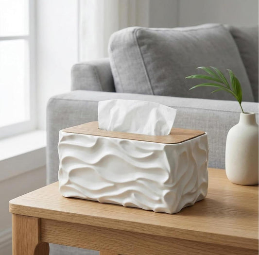 Tissue Holder With Wooden Lid, Durable Large Capacity Tissue Holder