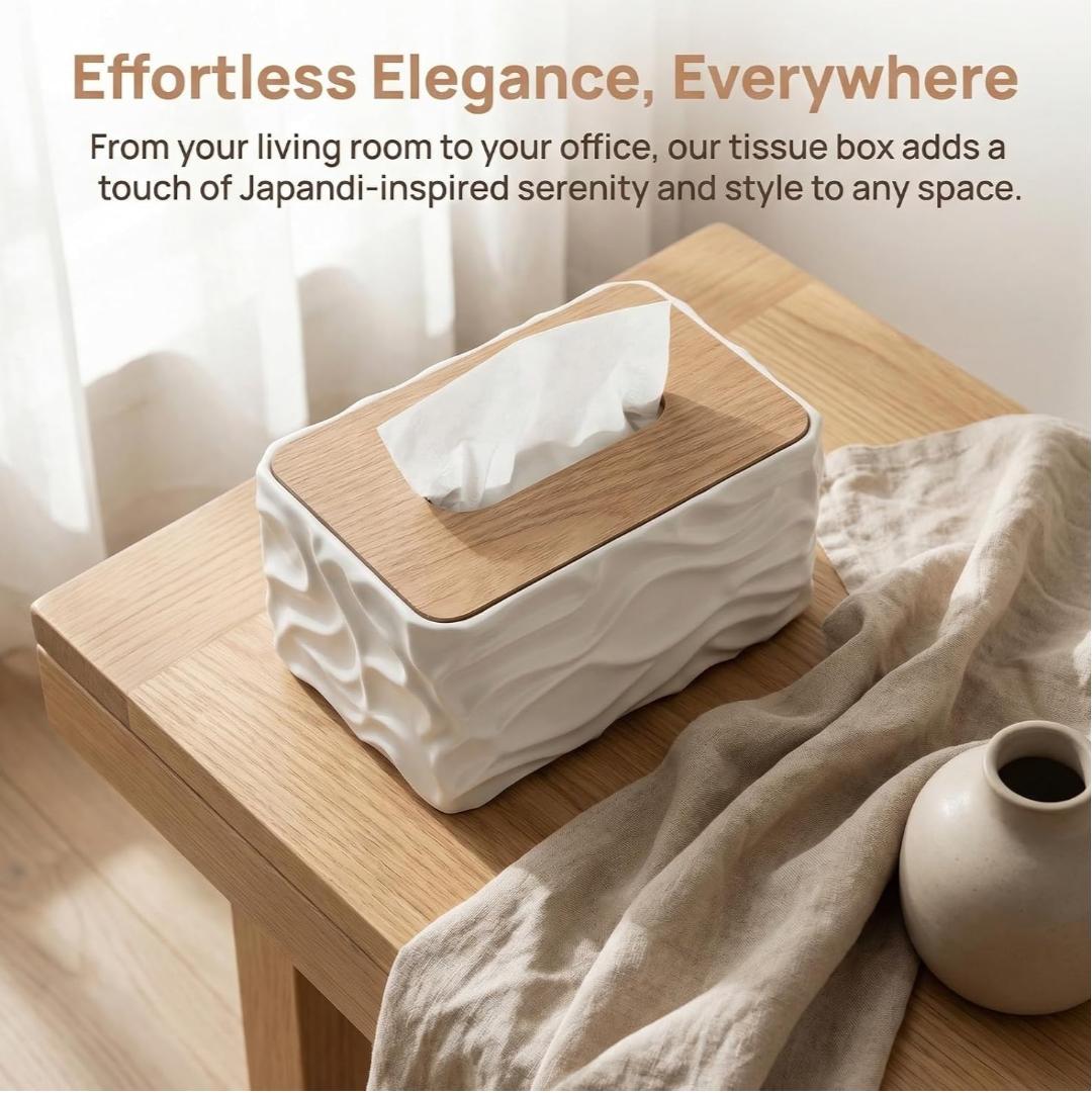 Tissue Holder With Wooden Lid, Durable Large Capacity Tissue Holder