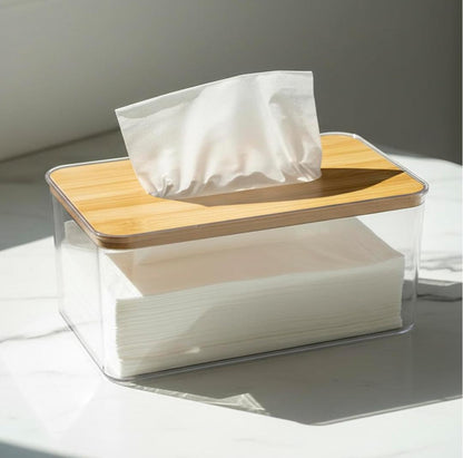 Tissue Paper Holder Box with Bamboo Lid for Bathroom Kitchen Office