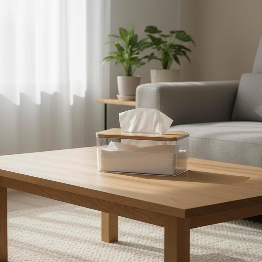 Tissue Paper Holder Box with Bamboo Lid for Bathroom Kitchen Office