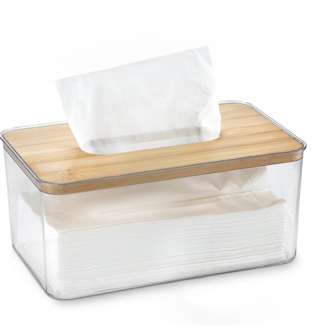 Tissue Paper Holder Box with Bamboo Lid for Bathroom Kitchen Office