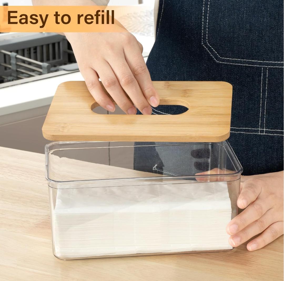 Tissue Paper Holder Box with Bamboo Lid for Bathroom Kitchen Office