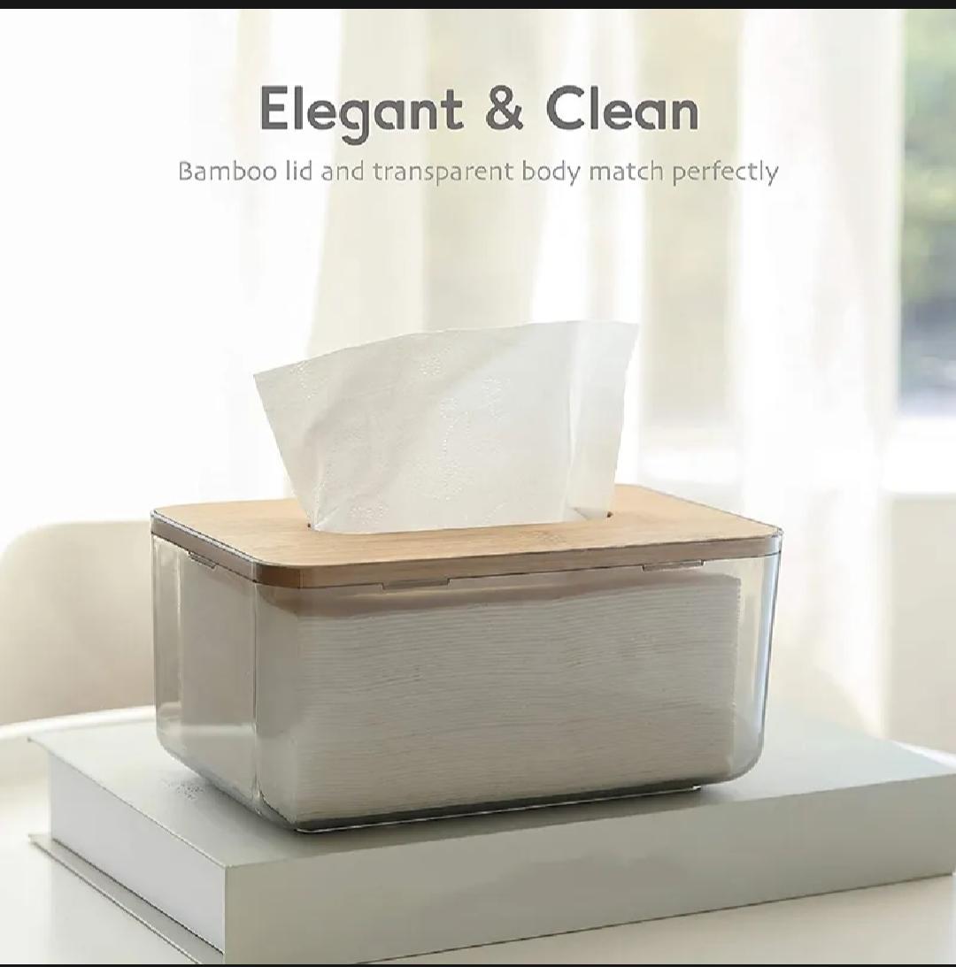 Tissue Paper Holder Box with Bamboo Lid for Bathroom Kitchen Office