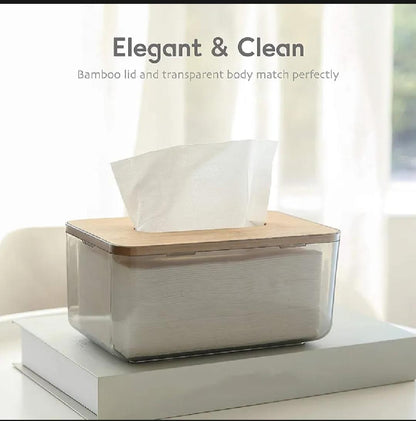Tissue Paper Holder Box with Bamboo Lid for Bathroom Kitchen Office