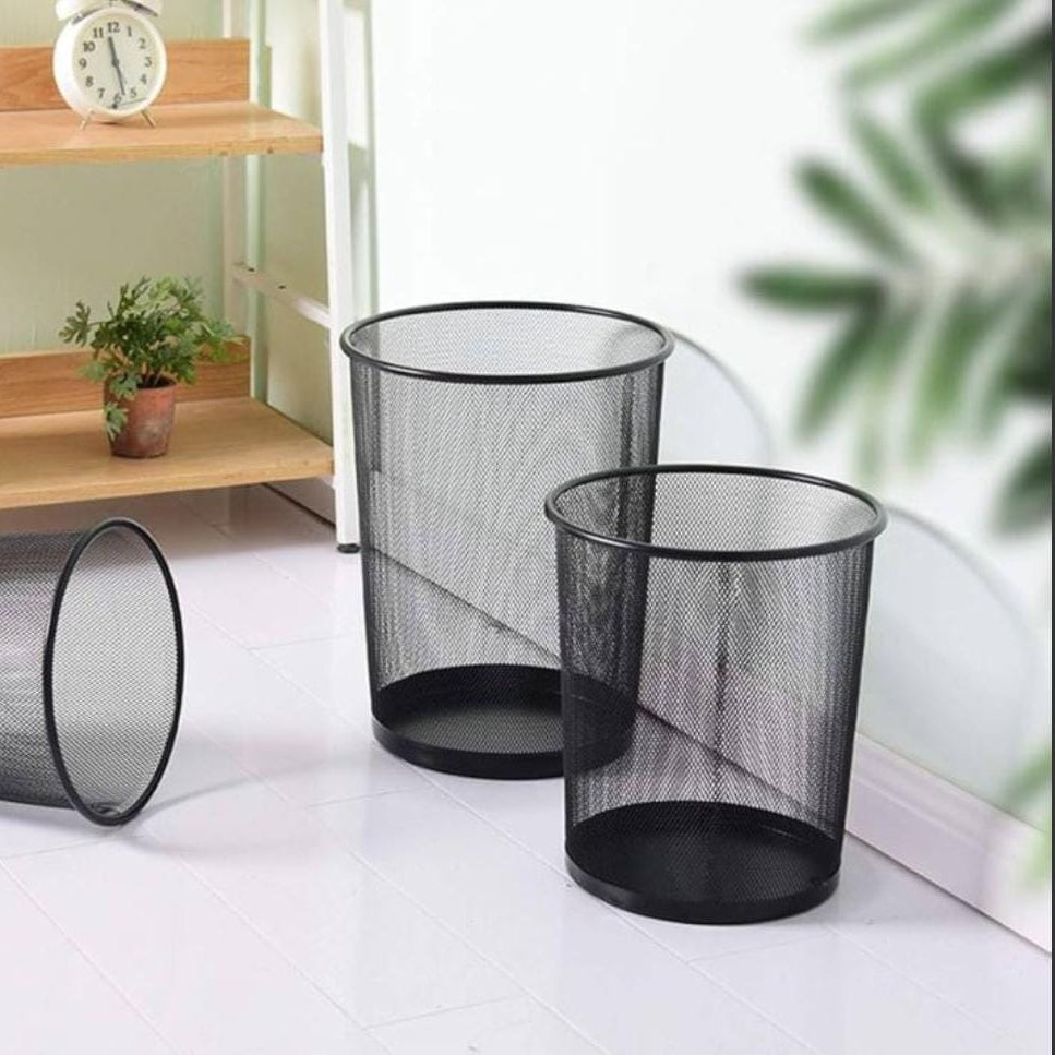Round Steel Mesh Trash Can, Recycling Wastebasket