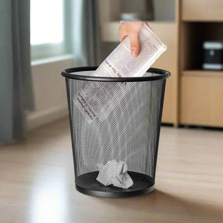 Round Steel Mesh Trash Can, Recycling Wastebasket