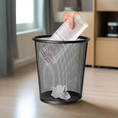 Round Steel Mesh Trash Can, Recycling Wastebasket