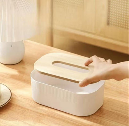 Tissue Box Holder with Wooden Lid for Living Room, Bedroom, Kitchen, Bathroom, Dining Table, Office & Car