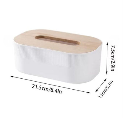 Tissue Box Holder with Wooden Lid for Living Room, Bedroom, Kitchen, Bathroom, Dining Table, Office & Car