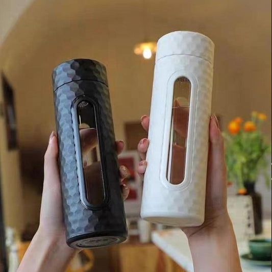 Glass Water Bottle Double Wall Heat Resisted Bottle With Plastic Case