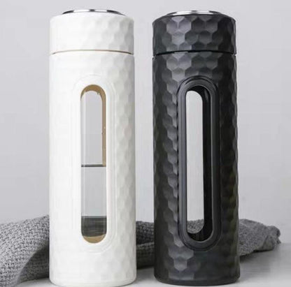 Glass Water Bottle Double Wall Heat Resisted Bottle With Plastic Case
